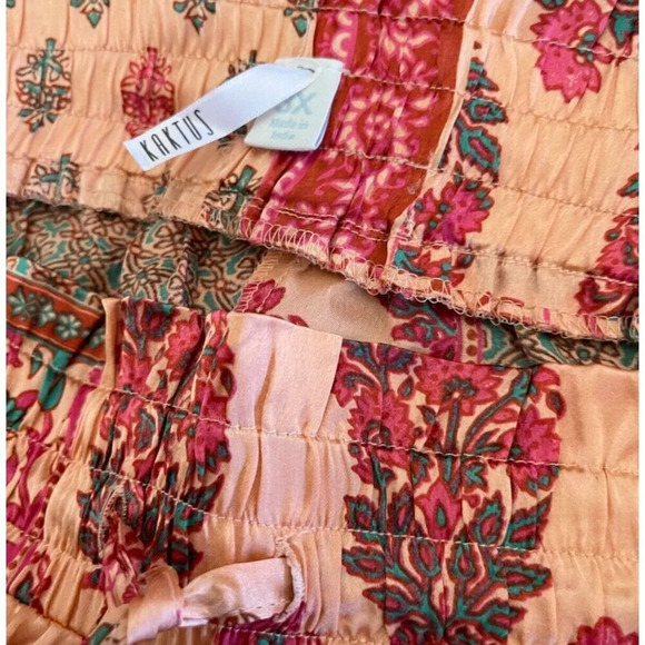 Kaktus + 3X Red Floral Satin Shirred Drawstring Waist Side Pockets Dress Shorts - Picture 7 of 7